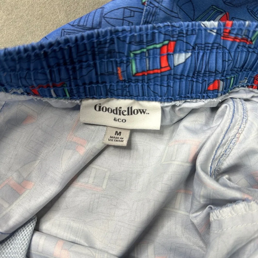 Goodfellow Swim Trunks Men M Blue Sailboat Print Elastic Waist Excellent